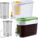 Gerrii 2 Pcs Cold Brew Maker, 1 Gallon Plastic Beverage Dispenser with 2 Filters, Drink Dispenser for Fridge, Cold Brew Pitcher with Spigot, Container for Juice, Water, Tea(Green, Yellow)