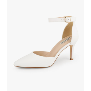 JOY IN LOVE Closed Toe Heels Pumps for Women 3IN Stiletto Pointed Toe Ankle Strap Heels White Matte US6.5