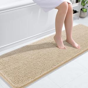 OLANLY Bathroom Rugs 45 in x 117 in  Extra Soft Absorbent Chenille Bath Rugs, Rubber Backing Quick Dry, Machine Washable Bath Mats for Bathroom Floor, Tub and Shower, Home Decor Accessories, Beige