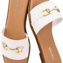 Womens Flat Sandals Dressy Square Open Toe Summer Slides Sandals Slip on Comfortable Leather Sandals for Women, Size 38