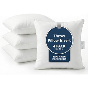 LANE LINEN 16x16 Throw Pillow Insert - Set of 4 White Inserts for Decorative Pillow Covers for Bed, Decorative Pillows for Bed, Couch Pillows, Throw Pillows for Couch
 16" x 16"
