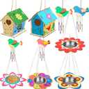 Fennoral 12 Pack Bird House Craft Kit for Kids Make You Own Bird Wind Chime Kit DIY Build and Paint Wooden Birdhouses Bird Feeder Art and Craft for Spring Yard Garden Outdoor Decoration