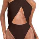 HYPERFIRE Women's Sexy Halter Criss Cross Swimsuit Cut Out One Piece Bathing Suit High Cut Swimwear (M)