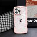 for iPhone 16 Pro Max Wavy Clear Silicone Bow Ribbon Women Trendy Cute Kawaii Girly Aesthetic Protective Shockproof Phone Cases with Beaded Phone Strap Lanyard Pink