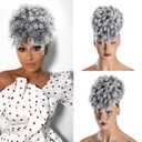 Gray Afro Puff Drawstring Ponytail with Curly Hair Pieces Clip in Bangs Short Ponytail Hair Extensions drawstring ponytail for Black Women, T1B/Gray