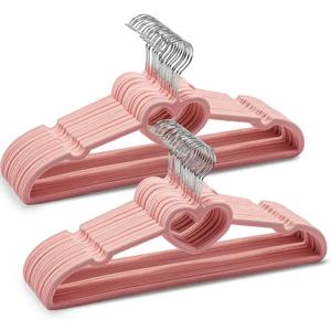 44 Pack Velvet Pink Hangers, Cute Heart Clothes Hangers with 360 Degree Swivel Hook, Non-Slip Thin Felt Hanger for Adult, Coat, Dress, Shirt, Jacket, Pants in Closet