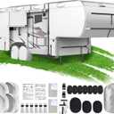 Mofeez 5th Wheel RV Cover 33-37ft, 420D Oxford Fabric Fifth Wheel Cover, Rip-Stop Anti-UV Waterproof Windproof Camper Cover with 3Pcs Extra Straps, 6 Gutter Covers & 4 Tire Covers