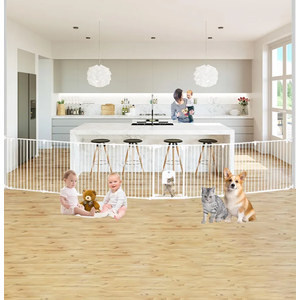 199.21" Extra Wide Baby Gate with Cat Door, Auto Close Pet Gates Dog Gate, Hardware Mounted Walk Through Swing Safety Baby Gates for Stairs, Doorways, Kitchen, House, 30" Tall, 8 Panels, White 