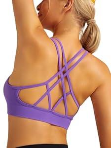 RUNNING GIRL Sports Bra for Women, Padded Strappy Sports Bra with Removable Cups Medium Support Workout Yoga Gym Bra (2942 Violet L)