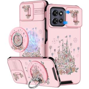 Buleens for Moto G Power 2025 Case - for Motorola Moto G Play 2025 Case Cute Designed with Ring Stand & Camera Cover Women Girl Aesthetic Kawaii Girly Flower Castle Phone Cover Compatible with Magsafe