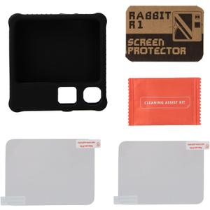 3 x 2 in 1 Protective Accessories for Rabbit R1 AI, Rabbit AI case, Soft Silicone Case & Screen Protector, Rabbit R1 Accessories,Rabbit R1 case (Black), 3 Pack