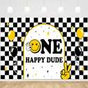 MEHOFOND 7x5ft One Happy Dude Backdrop Banner First Birthday Newborn Boys Girls Birthday Photo Booth Background Banner for 1st Baby Shower Party Decorations Supplies