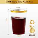 Vplus 150 Pack 12 OZ Reusable Gold Rimmed Clear Plastic Cups, Disposable Heavy Duty Plastic Cups Perfect for Party Christmas Wedding (EXP 01/01/30)