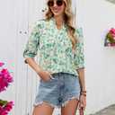 Blooming Jelly Women's Dressy Casual Blouses Summer Spring Floral Work Tops V Neck Short Sleeve Shirts Outfits(Green and Yellow,Large)