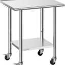 VEVOR Stainless Steel Work Table, 24x30 inch Food Prep Table with Wheels and Backsplash, Commercial Kitchen Workstation with Adjustable Undershelf, Metal Utility Worktable, for Restaurant Home Outdoor