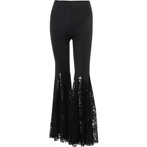 Women's Gothic Pants Lace Flare Leggings High Waist Mesh Bell Bottom Y2K Goth Grunge Patchwork Pants (Medium, Black)