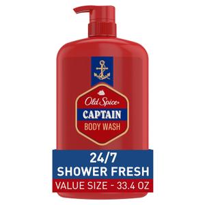 Old Spice Refreshing Body Wash for Men, 3X Defense, 24/7 Shower Fresh with Long Lasting Scent, Red Collection, Captain with Bergamot Scent, 33.4 oz