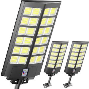 loyoele 9000W Solar Street Lights Outdoor 240000LM, Commercial Parking Lot Light 7000K, Solar Flood Outdoor Lights IP67 Waterproof with Motion Sensor for Road,Garden, Basketball Courts - 3 Pack, 9600
