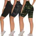 3 Pack Biker Shorts for Women  8"/5"/3" High Waisted Tummy Control Workout Yoga Running Athletic Shorts (XX-Large, Black/Green Camo/Black Printing)