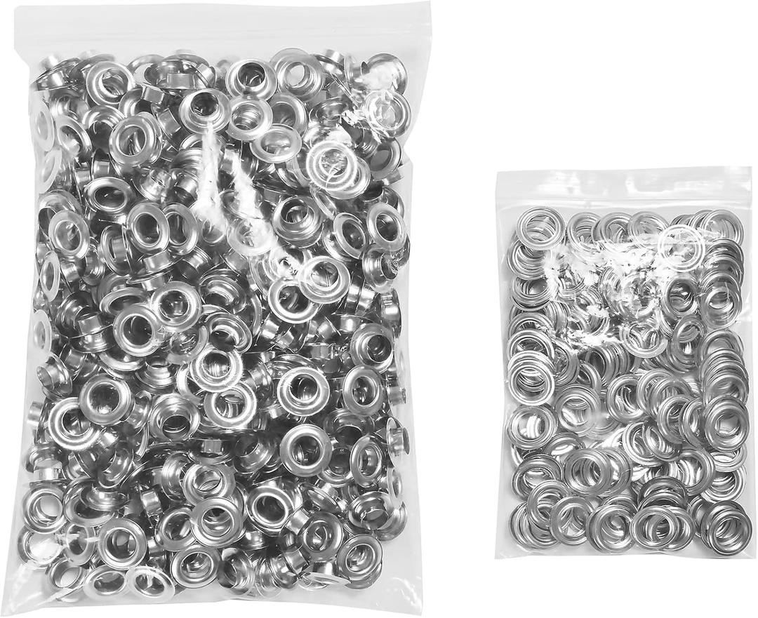 KING PIECES 1000pcs Grommets 3/8 Inch (10mm) Washers and Grommets Kit for Grommet Tool, Banner & Posters Metal Grommets Eyelets for Fabric Clothes Leather Belt Punching (Silver)