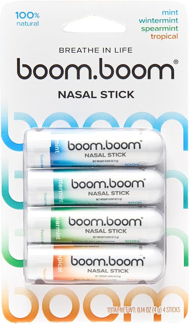 BoomBoom Nasal Stick | Vapor Flow Technology | Cool Refreshing Sensation | Natural Mood Boost | Simple Ingredients | Essential Oils + Menthol Inhaler (Mint, Wintermint, Tropical, Spearmint) BoomBoom Nasal Stick | Vapor Flow Technology | Cool Refreshing Sensation | Natural Mood Boost | Simple Ingredients | Essential Oils + Menthol Inhaler (Mint, Wintermint, Tropical, Spearmint)