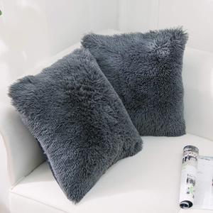 NordECO HOME Luxury Soft Faux Fur Fleece Cushion Cover Pillowcase Decorative Throw Pillows Covers, No Pillow Insert, 18" x 18" Inch, Dark Grey, 2 Pack