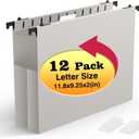 Shutex Extra Capacity Plastic Hanging File Folders,12 Pack Reinforced Expanding Hang Folder Letter Size,Accordian Pocket,Heavy Duty 2 Inch Expansion, Hard Hanging Folder Organizer for Office Home,Grey