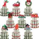 Dandat 9 Pcs Christmas Money Holder Wooden Multi Layer Cash Cake with 20 Holes Colorful Christmas Card Holder Ornament Stand Snowman Deer Gingerbread Man Decorative Cake Top Xmas Cash Gift Table Decor