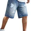 Mens Baggy Denim Shorts Summer Loose Fit Casual Wide Leg Rigid Jean Shorts (Blue) Size 32