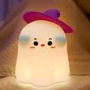 Halloween Ghost Night Light for Kids, Cute Soft Silicone Nursery Bedside Touch Lamp with 3 Levels of Brightness Dimmable, 30 Min Timer, USB Rechargeable, Use for Bedroom Office Desk Deco (Purple)