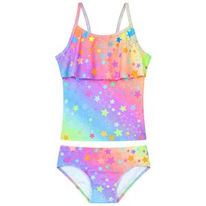 Nokecina Girls Swimsuit Size 3t 4t Multicolor Ruffle Stars Tankini Bathing Suit with Breathable Bikini Bottom