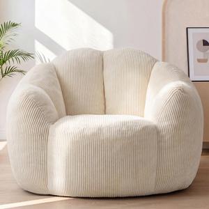 Giant Bean Bag Chairs for Adults, Comfy Petal Shape Beanbag Chair | Big Reading Chair for Living Room, Bedroom., Beige
