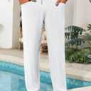 Runcati Mens Casual Pants Elastic Waist Drawstring Cotton Linen Pants Yoga Beach Summer Lightweight Trousers (L)