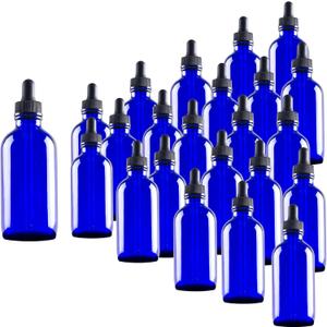 24 Pack 4oz Blue Glass Dropper Bottles, Eye Dropper Bottles with Glass Droppers for Essential Oils, Perfumes(4oz, Blue)