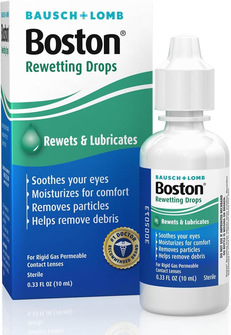 Boston Rewetting Drops for Rigid Gas Permeable (RGP) Lens, Moisturizes & Soothes Eyes, Removes Debris & Particles, Restores Tear Layer, 0.33 Fl Oz, EXP: 2028-03-01