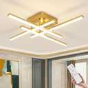 CANEOE Modern Ceiling Light Fixture, Gold Dimmable Close to Ceiling Light with Remote Control,Sputnik Flush Mount Ceiling Lamp for Bedroom Living Room Kitchen Modern Chandelier Light Fixture Ceiling