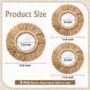 3 Pcs Boho Raffia Mirror Wall Hanging Decor 15.8 Inch 11.8 Inch Rustic Round Boho Circle Mirrors with Wood Bead Farmhouse Aesthetic Nursery Mirrors for Bedroom Living Room Bathroom Wall Decor