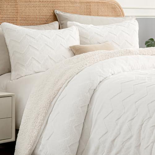 BEDELITE Fluffy King Size Comforter Set - Super Soft Sherpa White Comforter for King Size Bed, Luxury Warm Bedding Set for Winter, Fuzzy Bed Set 3 Pieces (1 Comforter, 2 Pillowcases)