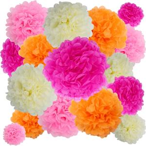 BestoFun 16 PCS Hot Pink Orange Cream Party Decorations Tissue Paper Flowers Pom Poms Decorations for Girl Groovy Birthday Baby Shower Wedding Bachelorette Room Wall Hanging Dcor