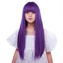 Dark Purple Wig Long Purple Wig with Air Bangs Straight Wigs Heat Resistant Synthetic Wigs with Cap (Small Size)