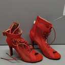 UTIKLIOU Womens Mesh Sandals Peep Toe High Top Sandals Lace Up Summer Boots Buckle Strap Party Sexy Pump Shoes Open toe (Red Size 6)