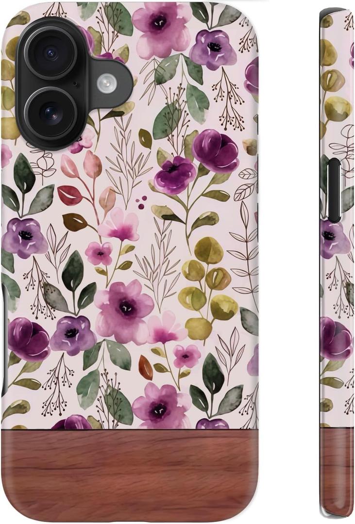 for iPhone 16 Plus Case Cute  Wireless Charging Compatible  Dual-Layer Shockproof Protection with Stylish Wildflower Design  Protective Cover for Women - Custom Floral Wallpaper