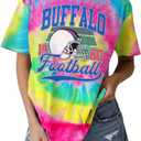 IZYJOY Football Shirt for Women Tie Dye Football Team Fans T-Shirt Vintage Game Day Tee Sports Short Sleeve Top (Purple, S)