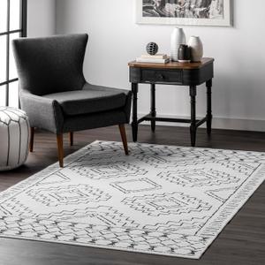 nuLOOM 3' x 5' SpinClean Machine Washable Stain-Resistant Area Rug with Non Slip Backing, Low Profile for Living Room, Bedroom, and Dining Room, Noa White
