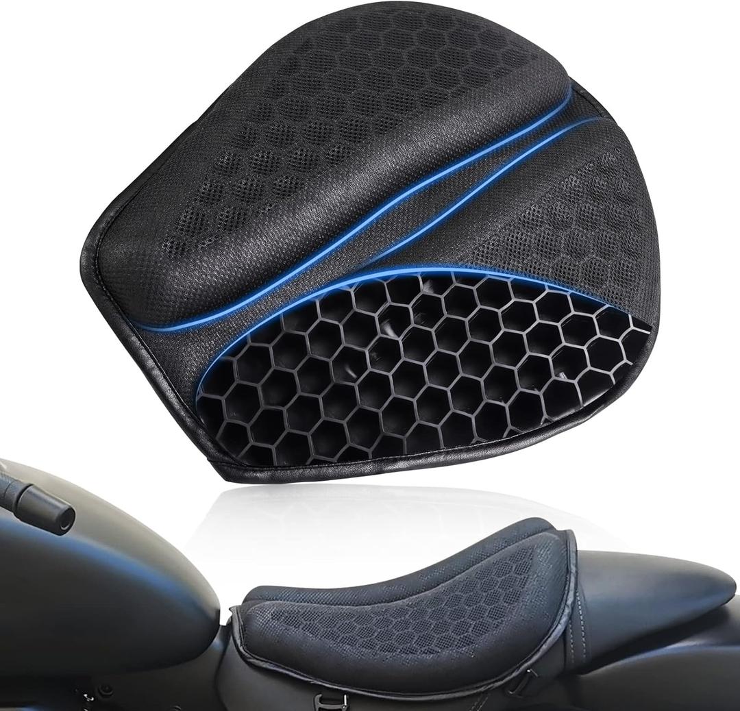 Foldable Motorcycle Gel Seat Cushion, Large 3D-Honeycomb Structure Shock Absorption & Breathable Motorcycle Gel Seat Pad for Long Rides, L