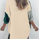 Dokotoo School Outfits for Teachers Spring Button Up Lightweight Shirts V Neck Collared Long Sleeve Plus Size Tops for Women Casual Color Block Summer Resort Wear Blouses with Pockets Dark Green L (L)