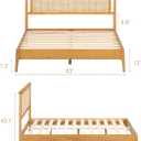 NTC Ruby Wooden Bed Frame with Headboard and Natural Rattan, Solid Oak/Rubber Wood Foundation with Silent Slats, 1000 Lb Capacity, Effortless Assembly (Natural Cane - Rustic Oak, Queen)