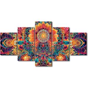 5 x Wall Decor for Bedroom Mandala Art Prints 5 Piece Wall Art Framed Art Wall Decor Artwork for Walls Mandala Wall Decor Family Wall Decor Modern Home Decor Canvas Art Wall Hanging, 60"x32"