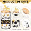 SiliFine 6 Pcs 2026 Graduation Gifts Class of 2026 Graduation Glass Cups with Lids and Straws 16 oz Grad Drinking Tumbler Graduate Iced Coffee Cup for College High School Student Grad Party Favor Gift