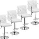 VECELO Bar Stools, Adjustable Bar Stools Set of 4, Counter Height Barstool with Back and Arms, Swivel PU Leather Bar Stool for Kitchen/Island, White